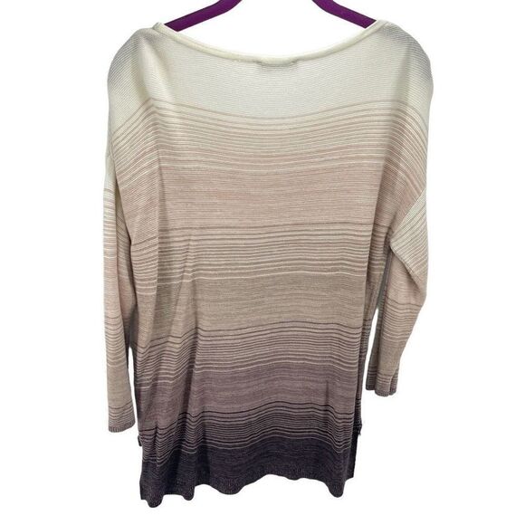 Evolution by Cyrus Womens Pullover Sweater Long Sleeve Striped Cream Gray XL - Picture 2 of 8